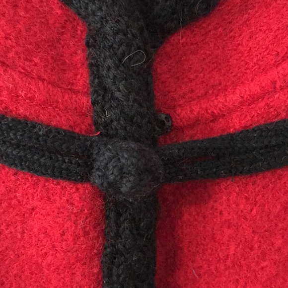 Red Black Floral Pure Vegan Wool Cardigan Size 8 - Picture 6 of 11